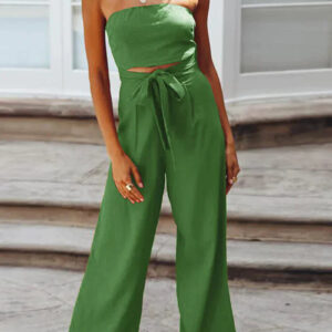 Carlyn - Combinaison bustier à jambe large et taille nouée