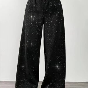 Belva - Pantalon à jambes larges avec imprimé étoiles et galaxies pour femmes
