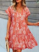Nellie - Robe d’été courte à col V, volants et imprimé floral