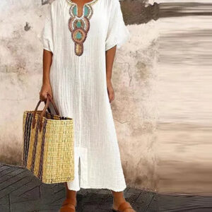 Olive - Robe en coton et lin pour femmes