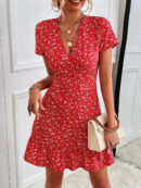 Martha - Robe mini à imprimé floral chic, ourlet à volants et col en V à manches courtes