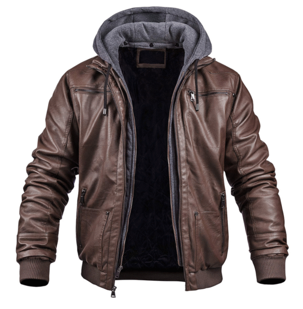 Benjamin - Veste d'hiver élégante en cuir de qualité supérieure avec capuche – Image 4