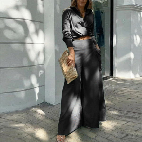Althea - Ensemble élégant avec crop top à manches longues et pantalon large – Image 5