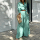 Althea - Ensemble élégant avec crop top à manches longues et pantalon large