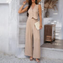Abrielle - Ensemble élégant de gilet sans manches et pantalon avec col en V et boutons devant