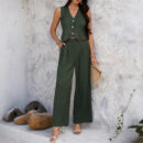 Abrielle - Ensemble élégant de gilet sans manches et pantalon avec col en V et boutons devant