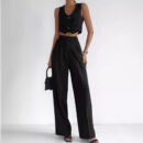 Marella - Ensemble élégant de gilet court à col en V avec boutons et pantalon taille haute
