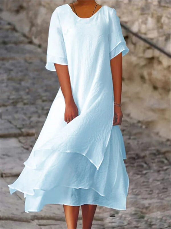 Avianna - Robe à col rond et manches courtes avec fente double épaisseur – Image 4