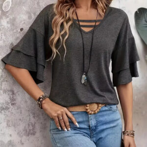 Araminta - T-shirt décontracté à col en V pour femme
