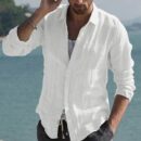 Chemise vintage en lin uni à col rabattu – Jam