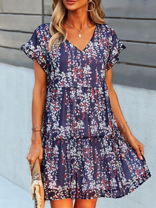 Nellie - Robe d’été courte à col V, volants et imprimé floral – Image 3