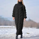 Fiona - Robe à manches longues à col roulé en maille torsadée